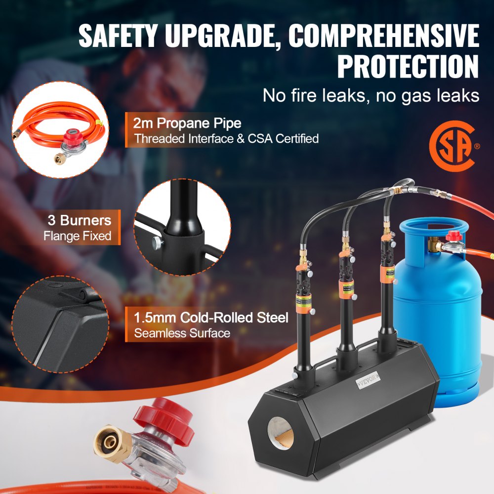 VEVOR Forgia a Gas Propano Bruciatore per Coltelli Metalli Attrezzature Forgiatura, Forgia a Forma Esagonale in Acciaio Laminato a Freddo 3 Bruciatori Portabile, Forgia a Gas per Coltelli Max. 1427℃
