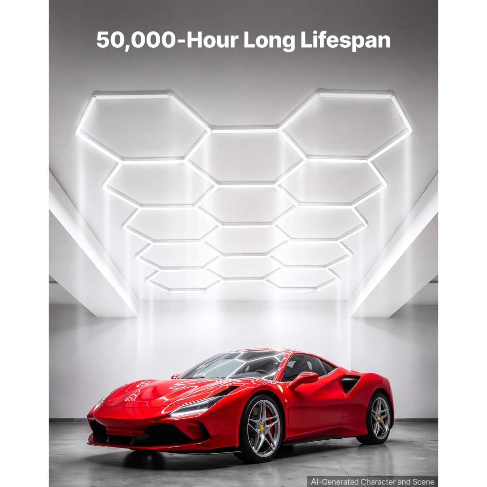 VEVOR Plafoniera a LED da Soffitto Esagonale 6500K 456W per Garage Officina Lampada a Forma di Nido d'Ape, Sistema a Griglia da 14 LED, Luminosità 54720 Lumen, per Magazzino, Sala Giochi, Palestra