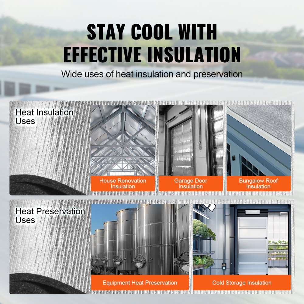 VEVOR Rotolo di Isolamento Riflettente, Barriera Radiante con Anima in Schiuma XPE, 1020 x 1524 mm, Scudo Riflettente del Calore con Anima in Schiuma di Alluminio, Rotolo per Garage Finestre Camper