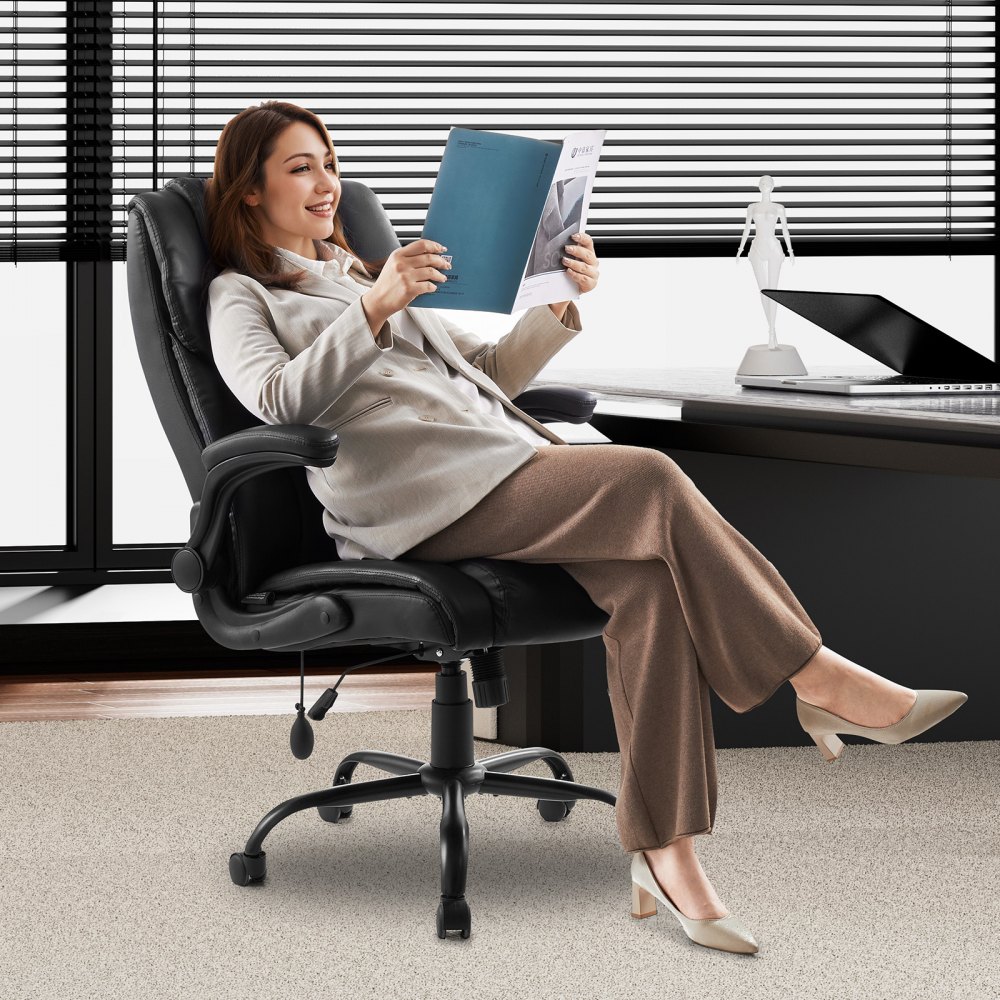 VEVOR Executive Office Chair, Swivel Chair with High Backrest, Lumbar Support, and Foldable Armrests, Ergonomic Desk Chair with Tilt and Height Adjustment, for Work, Study, and Gaming