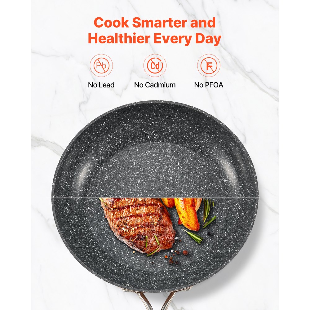 VEVOR Frying Pan Skillet, Aluminum Egg Fry Pans, 3 Piece (200, 270, 300 mm), Nonsitck Ceramic Heavy-Duty Skillets with Heat-Resistant Handle, Chef's Cookware, for Oven, Gas, Electric, Induction, Grey