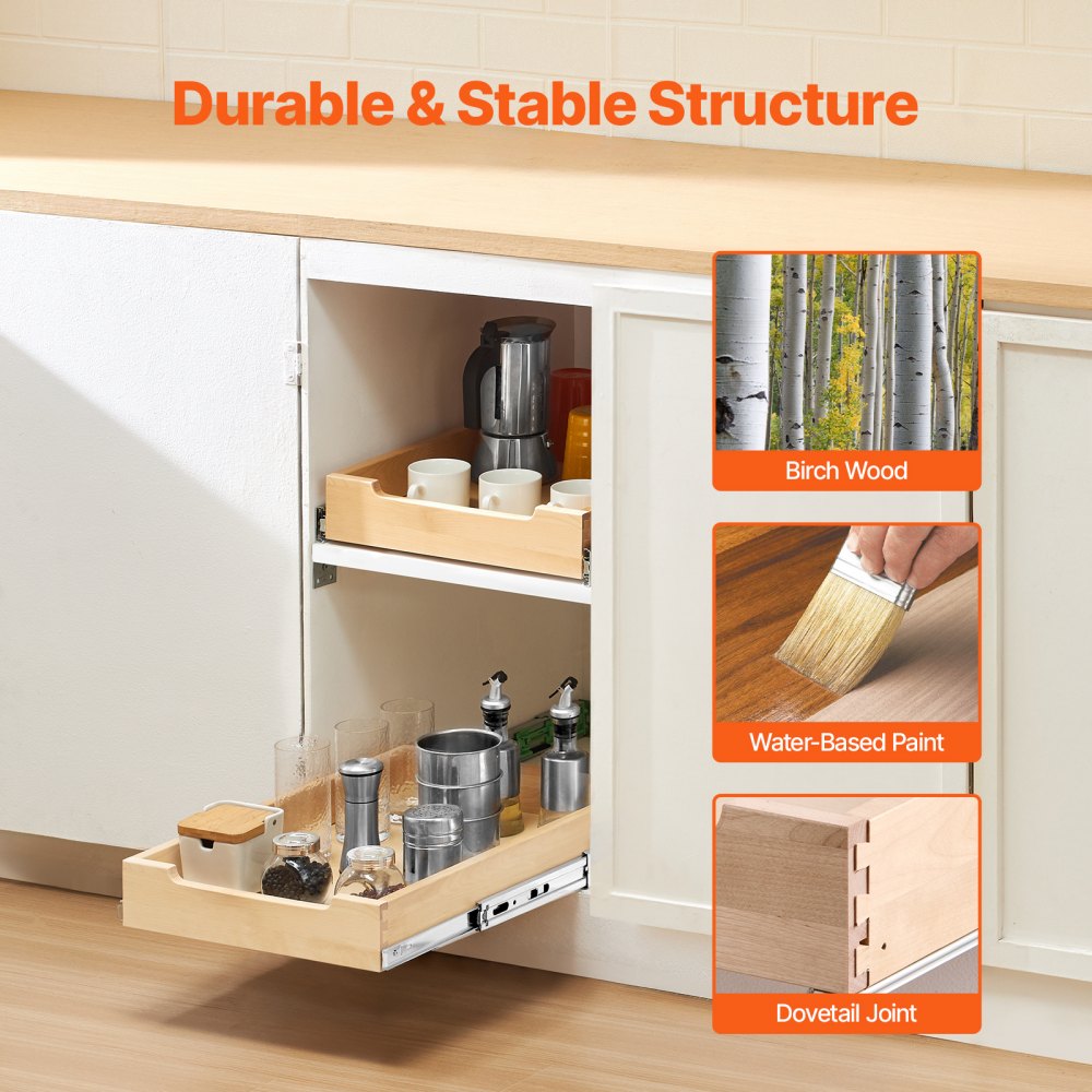 VEVOR Organizzatore Estensibile per Armadio, 356 x 533 mm Cassetto per Armadio, Ripiano Estraibile con Meccanismo di Chiusura Ammortizzata, Montaggio sul Fondo e Laterale, per Cucina, Dispensa, Bagno