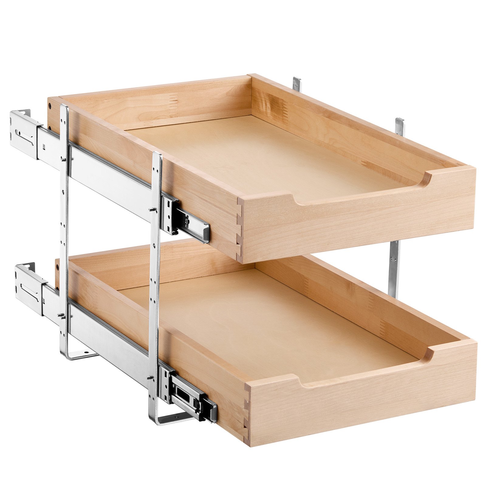 VEVOR Extendable 2-Tier Cabinet Organizer Drawer Shelf (315 x 533 x 76 mm) with Soft-Close Mechanism, Wooden Sliding Drawer, Bottom and Side Mounting, for Kitchen and Bathroom