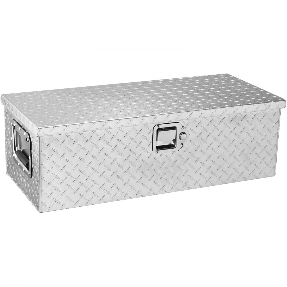 VEVOR Cassetta degli attrezzi per pianale di camion in alluminio, cassetta degli attrezzi con maniglia laterale e chiavi di bloccaggio, camper, rimorchio, 76,2x33x24,4 cm, argento