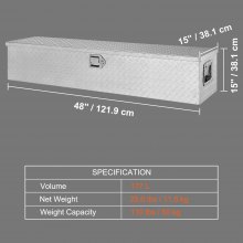 VEVOR Cassetta degli attrezzi per pianale di camion in alluminio resistente, cassetta degli attrezzi con piastra diamantata con maniglia laterale camper, rimorchio, 121,9 x 38 x 38 cm, Argento