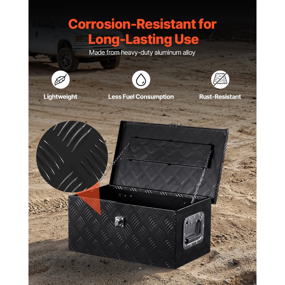 VEVOR Cassetta Portautensili, Struttura in Alluminio per Cassone di Camion, con Maniglia Laterale e Chiavi di Blocco, Organizzatore per Rimorchi, Camper, 50,8 x 30,5 x 24,1 cm, Colore Nero