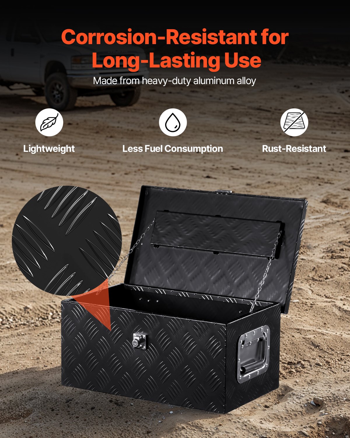 VEVOR Cassetta Portautensili, Struttura in Alluminio per Cassone di Camion, con Maniglia Laterale e Chiavi di Blocco, Organizzatore per Rimorchi, Camper, 50,8 x 30,5 x 24,1 cm, Colore Nero