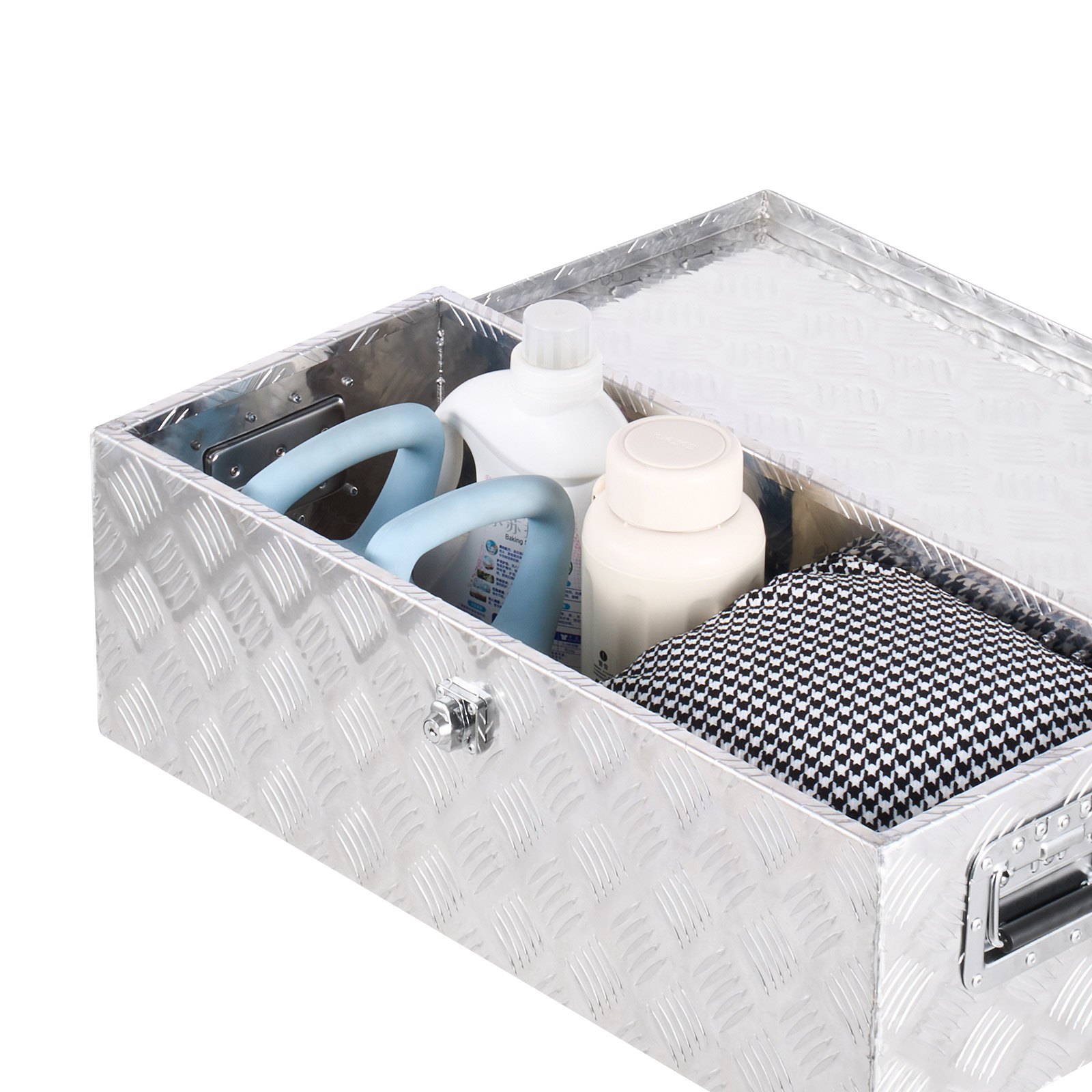 VEVOR Cassetta Portautensili Struttura in Alluminio per Cassone di Camion, con Maniglia Laterale e Chiavi di Blocco, Organizzatore per Rimorchi, Camper, 76,2 x 330,2 x 243,84 mm, Argento