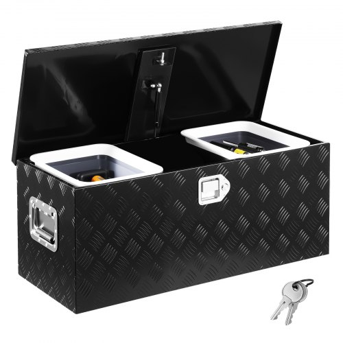 VEVOR Cassetta Portautensili in Alluminio per Cassone di Camion, con Ripiano Scorrevole, Maniglia Laterale, Serratura e Chiavi, per Rimorchio, Struttura 899 x 370 x 370 mm Colore Nero