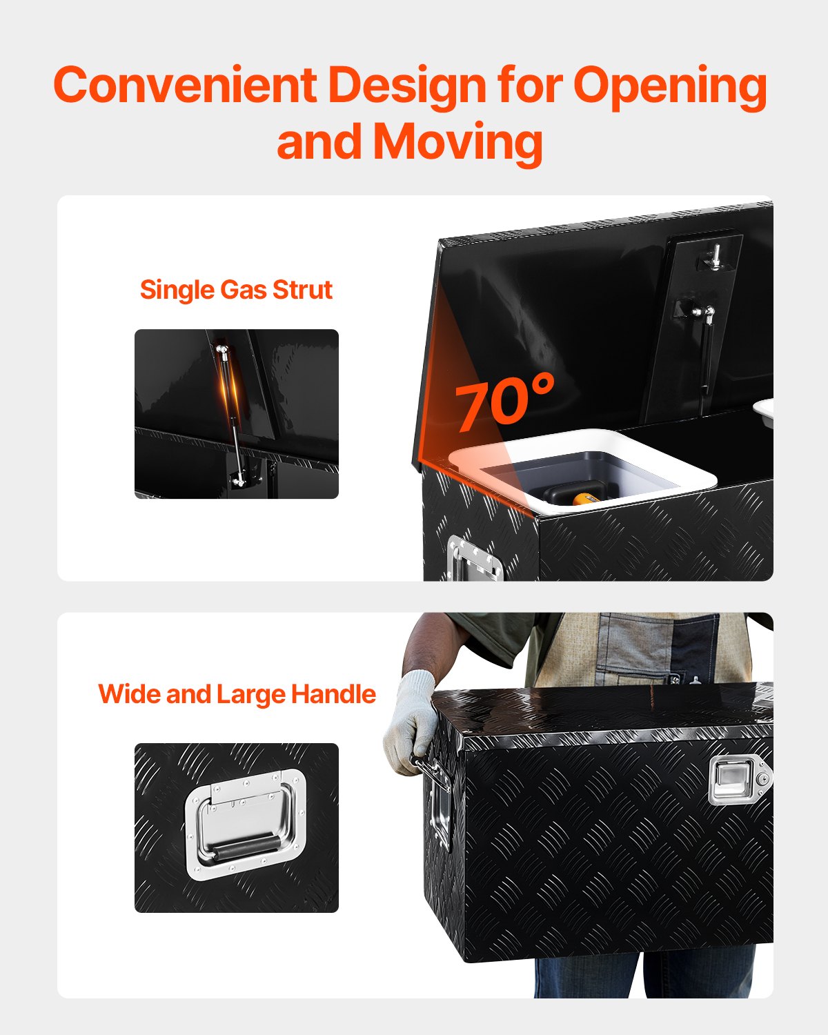 VEVOR Cassetta Portautensili in Alluminio per Cassone di Camion, con Ripiano Scorrevole, Maniglia Laterale, Serratura e Chiavi, per Rimorchio, Struttura 899 x 370 x 370 mm Colore Nero