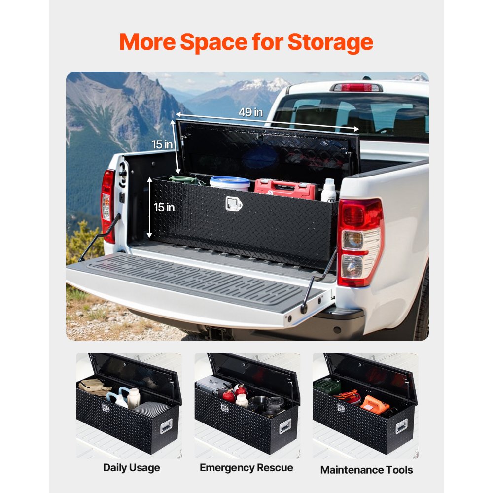 VEVOR Aluminum Tool Box for Truck Bed with Side Handle and Locking Keys, Storage Tool Box for Trailers, Pickups, and Motorhomes (762 x 330.2 x 243.84 mm) Black