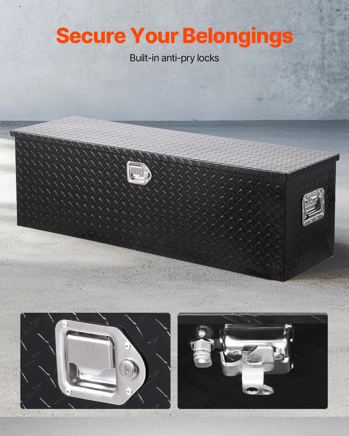 VEVOR Aluminum Tool Box for Truck Bed with Side Handle and Locking Keys, Storage Tool Box for Trailers, Pickups, and Motorhomes (762 x 330.2 x 243.84 mm) Black