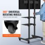 VEVOR Supporto per Televisori da Pavimento con Ruote Altezza Regolabile tra 1510-1696 mm, Porta TV 32-70pollici Compatibile con VESA Carico Max. 59,8kg, Supporto TV da Terra con Portaoggetti 2 Ripiani