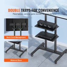 VEVOR Supporto per Televisori da Pavimento con Ruote Altezza Regolabile tra 1510-1696 mm, Porta TV 32-70pollici Compatibile con VESA Carico Max. 59,8kg, Supporto TV da Terra con Portaoggetti 2 Ripiani