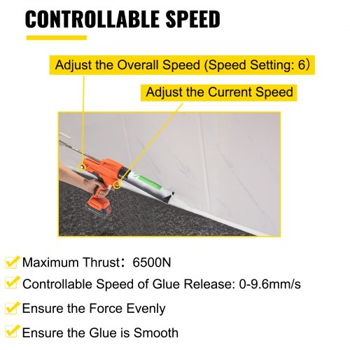 Pistola Per Silicone Elettrica A Batteria 20V - Spinta 6500N, Per Cartucce, Con 6 Velocità, Kit Completo