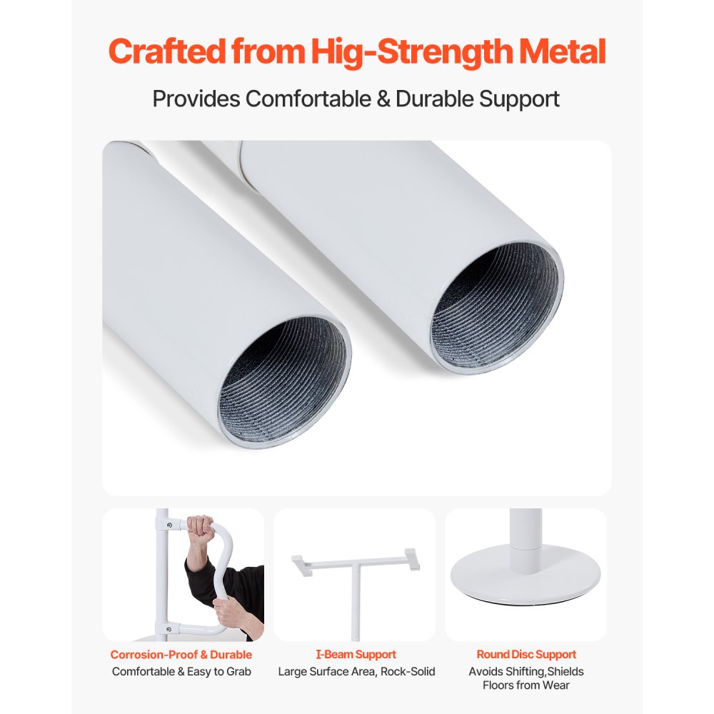 VEVOR Asta di Trasferimento dal Pavimento al Soffitto, Carico 136 kg Barra di Sostegno per Bagno Montata a Tensione con Maniglia Curva Antiscivolo, Asta di Sicurezza per Soffitti 2140 a 3050 mm Bianco