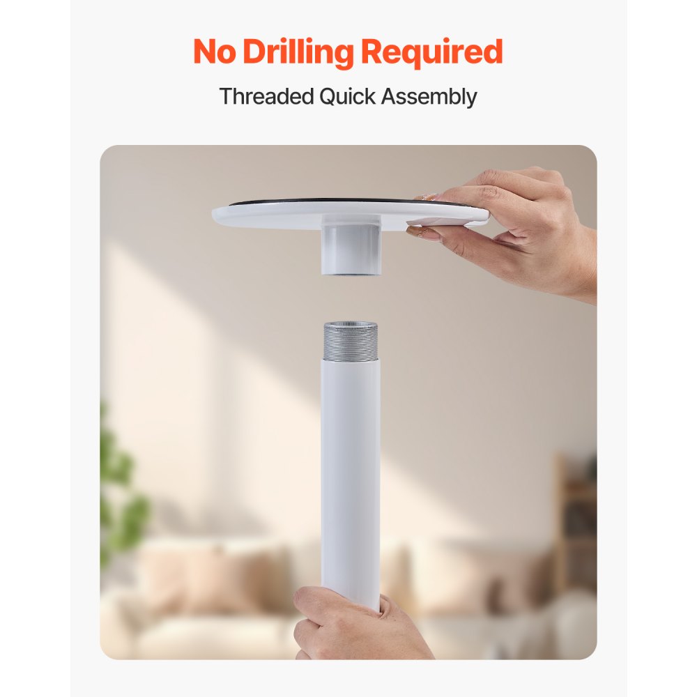 VEVOR Asta di Trasferimento dal Pavimento al Soffitto, Carico 136 kg Barra di Sostegno per Bagno Montata a Tensione con Maniglia Curva Antiscivolo, Asta di Sicurezza per Soffitti 2140 a 3050 mm Bianco