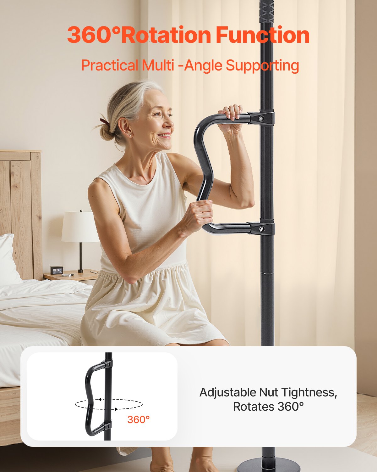 VEVOR Asta di Trasferimento dal Pavimento al Soffitto, Capacità 136 kg Barra di Sostegno per Bagno Montata a Tensione con Maniglia Curva Antiscivolo, Asta di Sicurezza per Soffitti 2140 a 3050 mm Nero