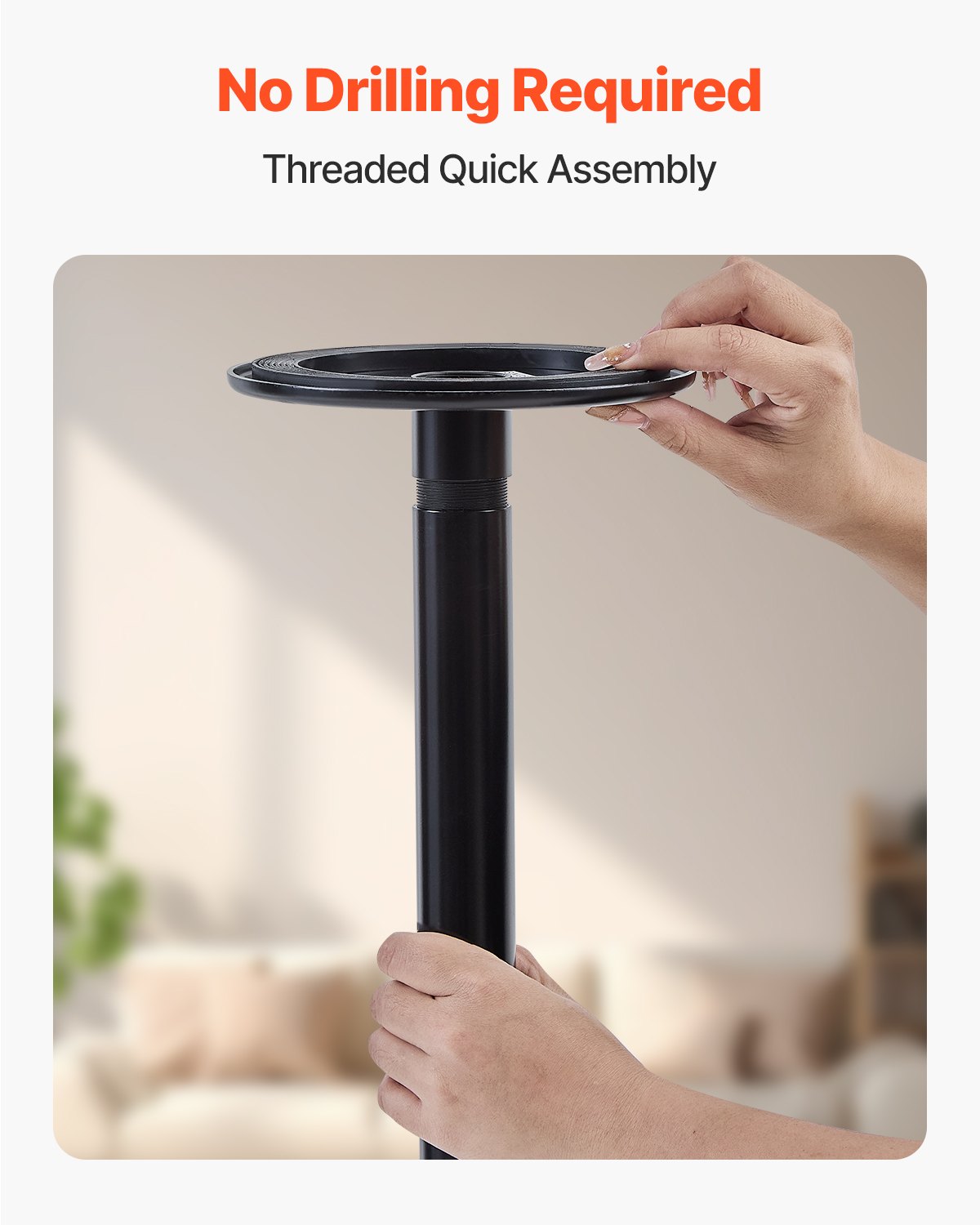 VEVOR Asta di Trasferimento dal Pavimento al Soffitto, Capacità 136 kg Barra di Sostegno per Bagno Montata a Tensione con Maniglia Curva Antiscivolo, Asta di Sicurezza per Soffitti 2140 a 3050 mm Nero