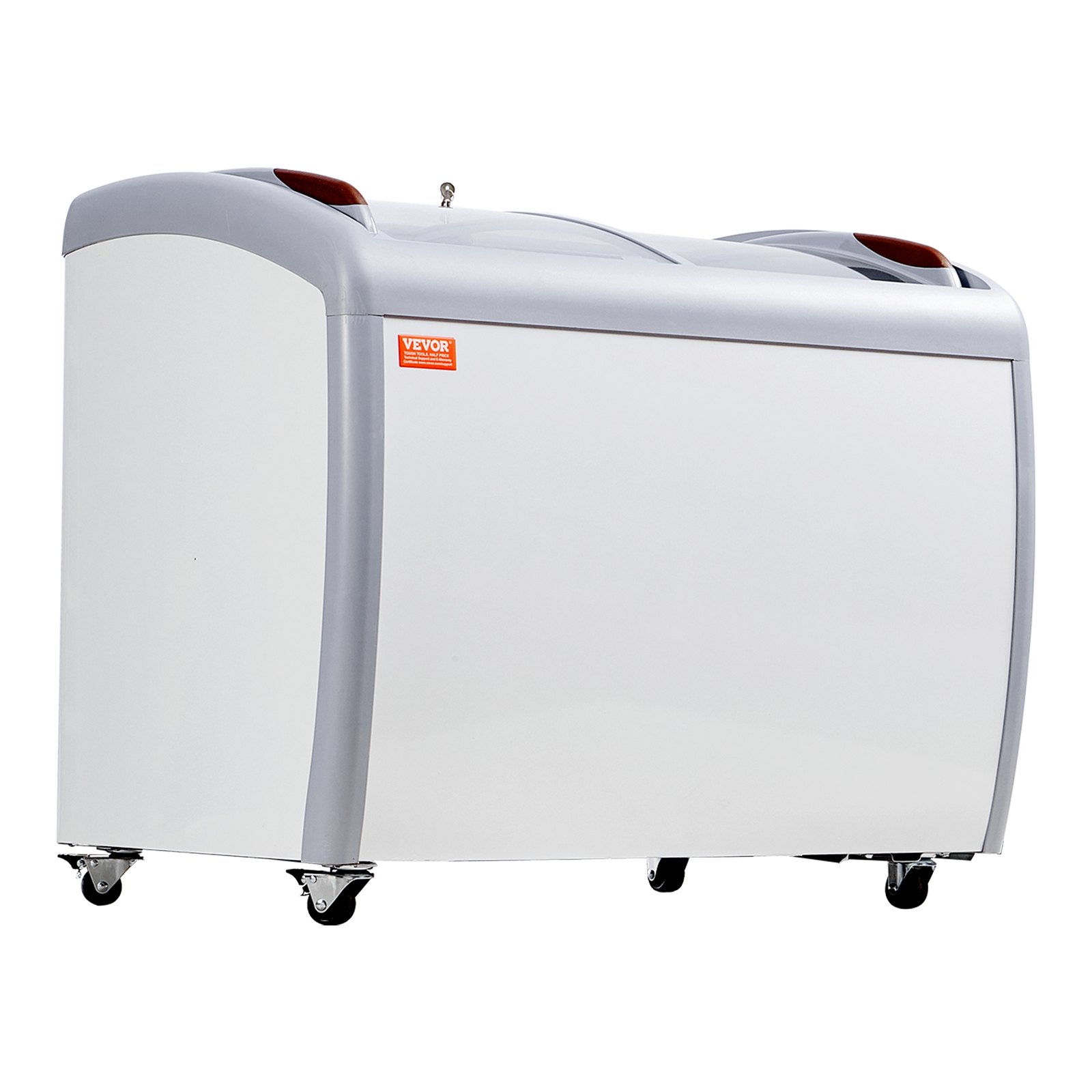 VEVOR Commercial Ice Cream Display Case, 264 L Chest Freezer, Mobile Freezer with Glass Shelf, Restaurant Gelato Immersion Cabinet with 3 Wire Baskets, 2 Sliding Glass Doors, Locking Casters, White