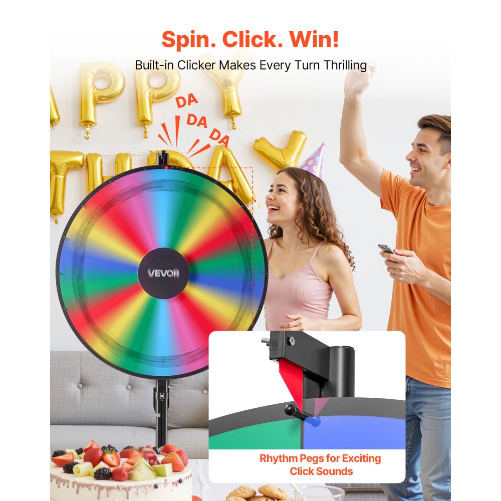 VEVOR Ruota dei Premi Girevole da 914 mm, Ruota Girevole a 18 Slot con Supporto, Altezza Regolabile, Roulette Win Fortune con Cancellabile a Secco e 2 Pennarelli, 6 Colori, per Feste, Pub, Carnevale