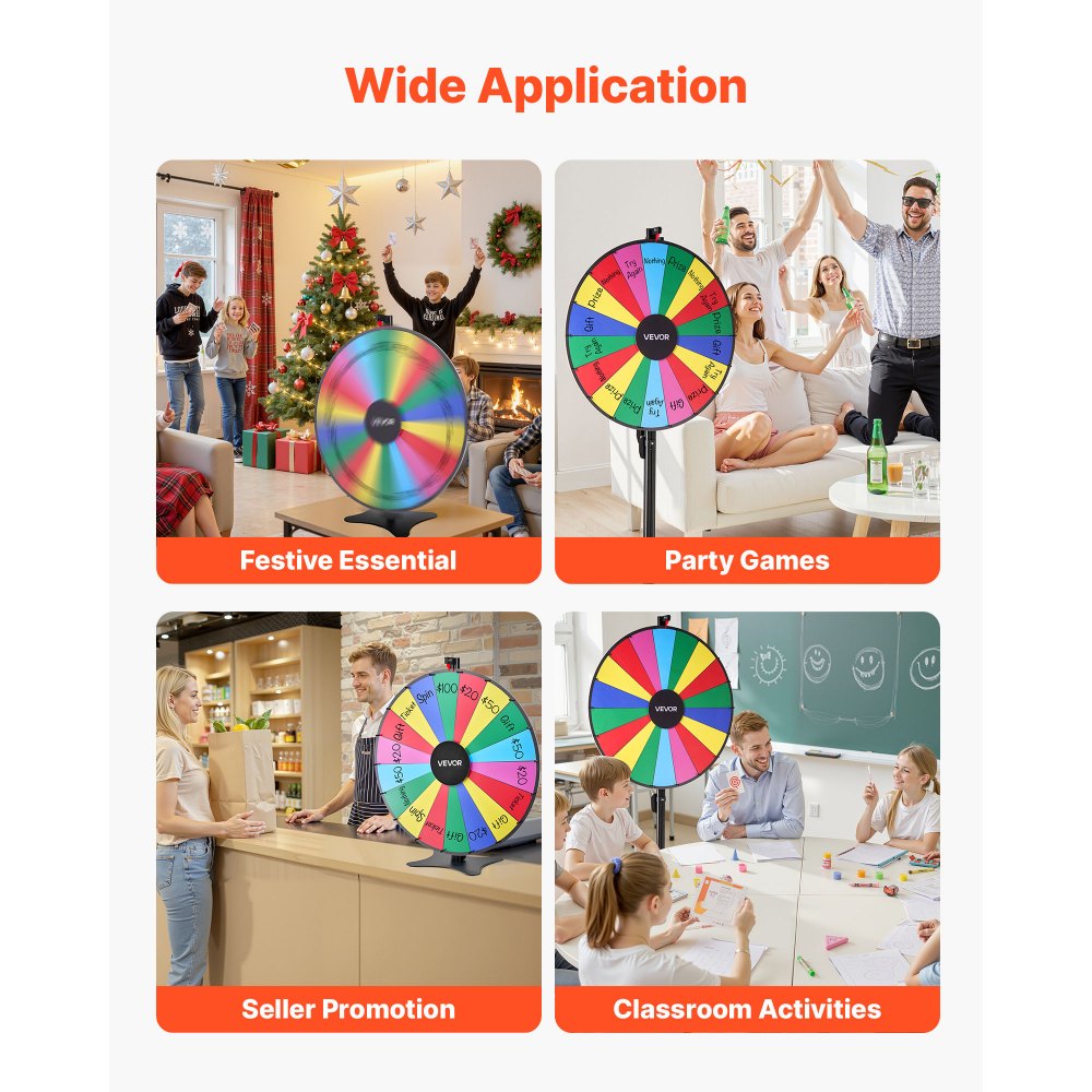 VEVOR Ruota dei Premi Girevole da 914 mm, Ruota Girevole a 18 Slot con Supporto, Altezza Regolabile, Roulette Win Fortune con Cancellabile a Secco e 2 Pennarelli, 6 Colori, per Feste, Pub, Carnevale