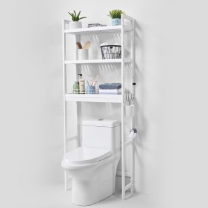 VEVOR Mobiletto Portaoggetti Sopra WC, 175x65x27 Cm, Armadietto Bagno Con Ante E Ripiano Regolabile, Legno Naturale, Carico 10kg