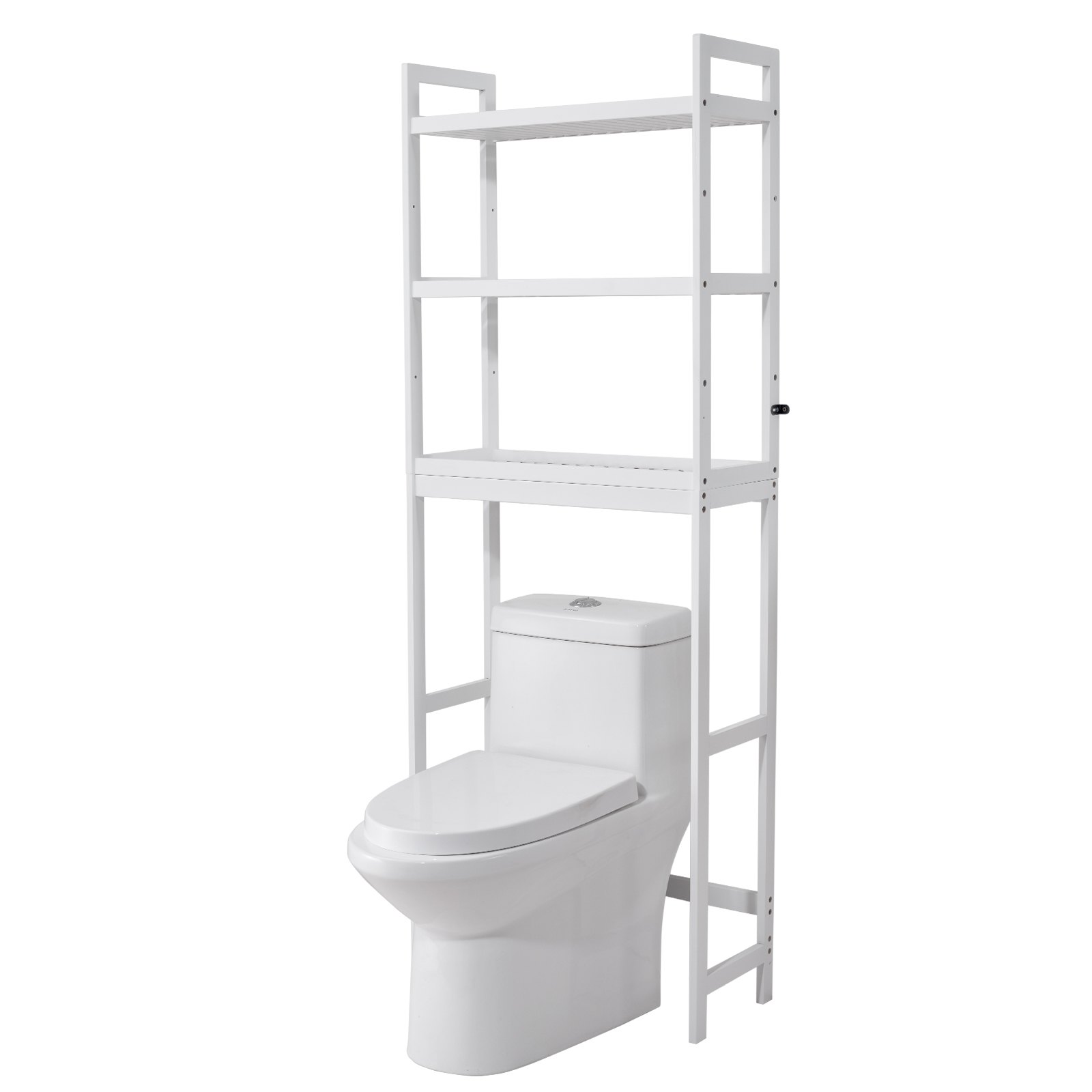 VEVOR Scaffale per WC, Mobile Portaoggetti Regolabile a 3 Ripiani sopra il WC, Mensola per Bagno con 3 Ganci, Organizzatore per Lavanderia, Si Adatta alla Maggior Parte dei WC, Bianco