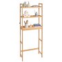 VEVOR Over-the-Toilet Storage, 3-Tier Adjustable Bathroom Organizer, Bamboo Storage Shelf with 3 Hooks, Freestanding, Easy-to-Use Laundry Space Saver