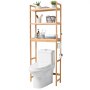 VEVOR Over-the-Toilet Storage, 3-Tier Adjustable Bathroom Organizer, Bamboo Storage Shelf with 3 Hooks, Freestanding, Easy-to-Use Laundry Space Saver