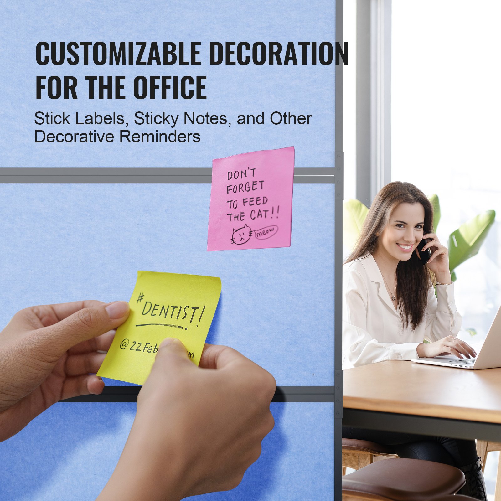 VEVOR Room Divider Partition Screen Soundproof Wall Double Panel, Portable Office Partition with Polyester and Steel Cabin Wall, Room Divider (171 x 93 x 39 cm), Indigo Blue