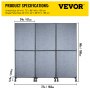 Vevor 3 Pezzi Pannelli Fonoassorbenti Con 4 Ruote 183x168cm In Grigio Chiaro