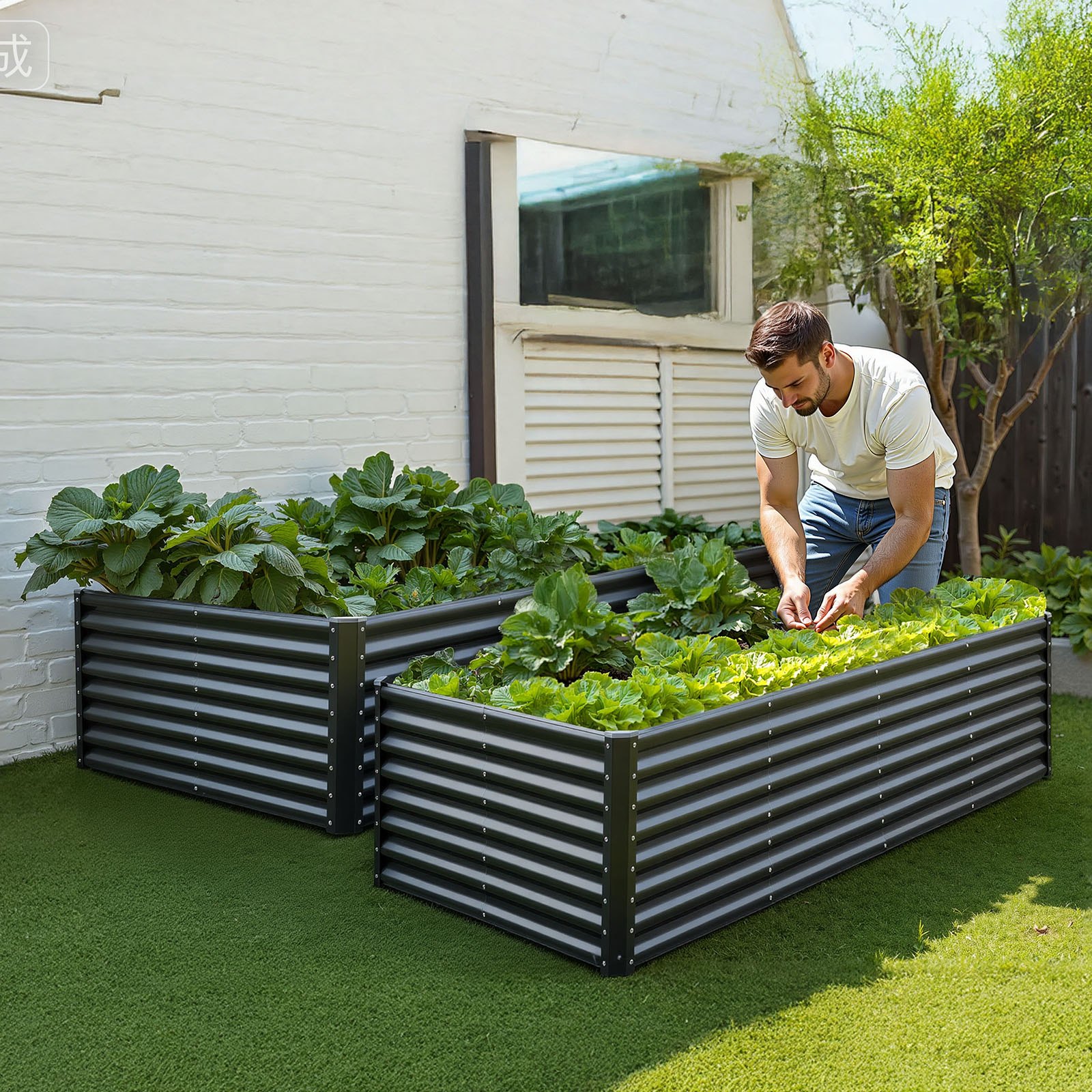 VEVOR Aiuola Rialzata in Metallo, Fioriera da Giardino Zincata per Esterni 2400 x 1200 x 600 mm, Design a Fondo Aperto, per la Coltivazione di Verdure, Erbe Aromatiche e Piante Grasse, Grigio Scuro