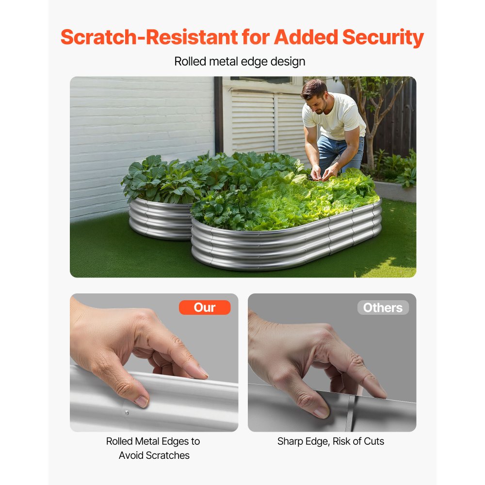VEVOR Letto da Giardino in Acciaio Zincato da 1800 x 900 x 290 mm, Design a Fondo Aperto, Grande Aiuola Rialzata per la Coltivazione di Verdure, Fiori, Erbe Aromatiche, Piante Grasse, Colore Zincato