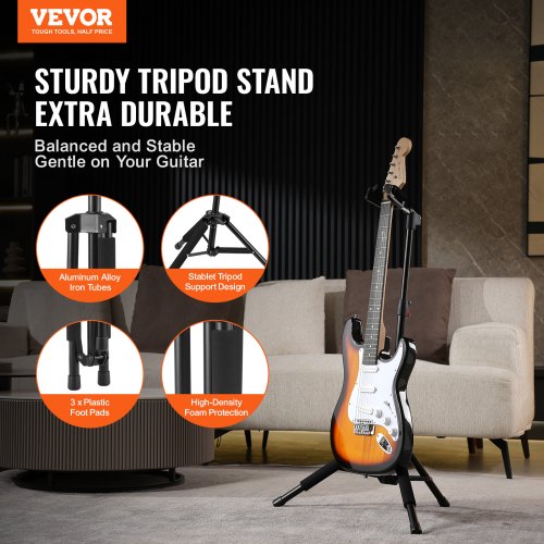 VEVOR Supporto Per Chitarra Treppiede, Capacità Di Carico Di 15 Kg Espositore Da Pavimento Pieghevole Per Chitarra Con Altezza Regolabile Da 900-1200 Mm, Per Chitarra Acustica Elettrica Basso Classico