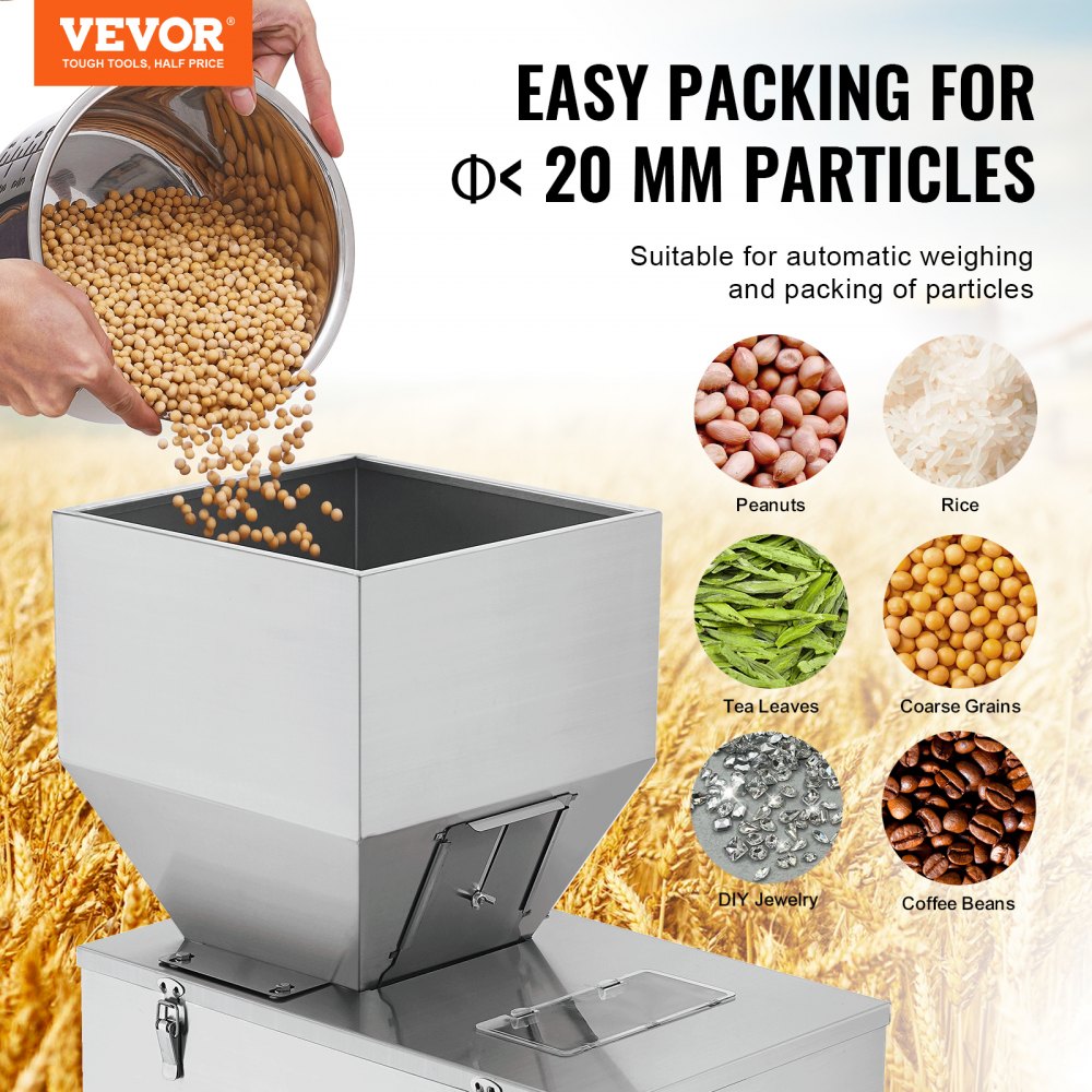 VEVOR Riempitrice di Particelle, 10-1000g, Riempitrice Automatica con Pedale, Acciaio Inossidabile, Riempitrice a Pesatura per Fagioli Semi di Grani Tè Imballaggio Granulare