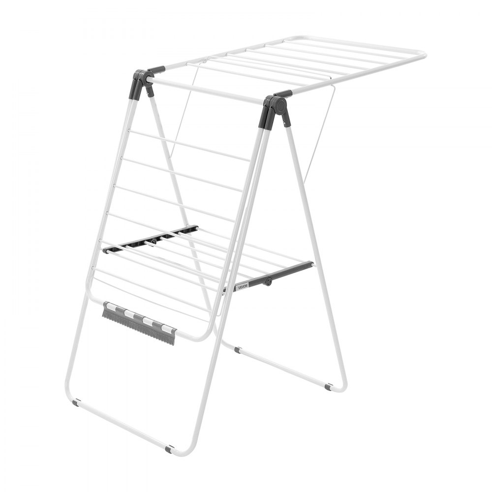 VEVOR Clothes Airer (2-Tier & Foldable) with Sock Clips & 21 Drying Bars, Height-Adjustable Metal Drying Rack, Freestanding & Space-Saving Clothes Hanger for Laundry Rooms, Balconies