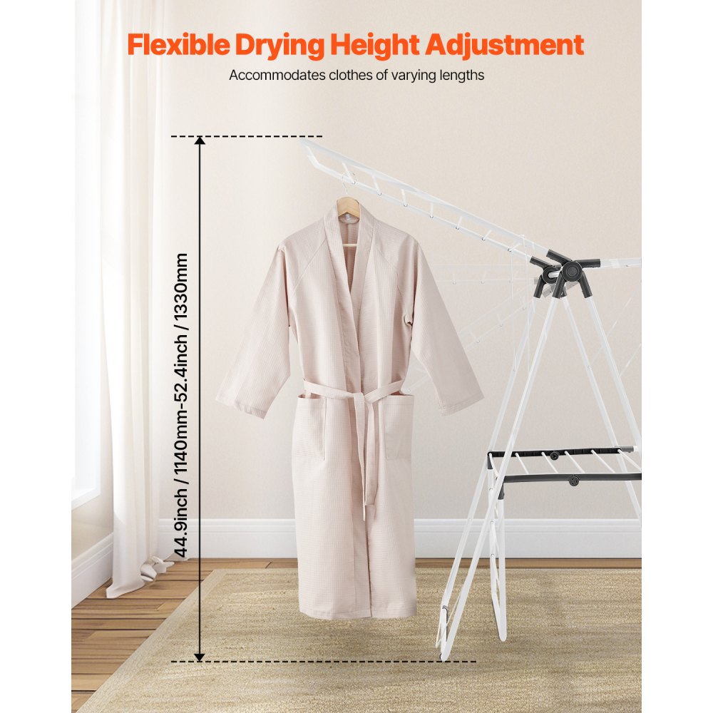 VEVOR Clothes Airer (2-Tier & Foldable) with Sock Clips & 31 Drying Bars, Height-Adjustable Metal Drying Rack, Freestanding & Space-Saving Clothes Hanger for Laundry Rooms, Balconies