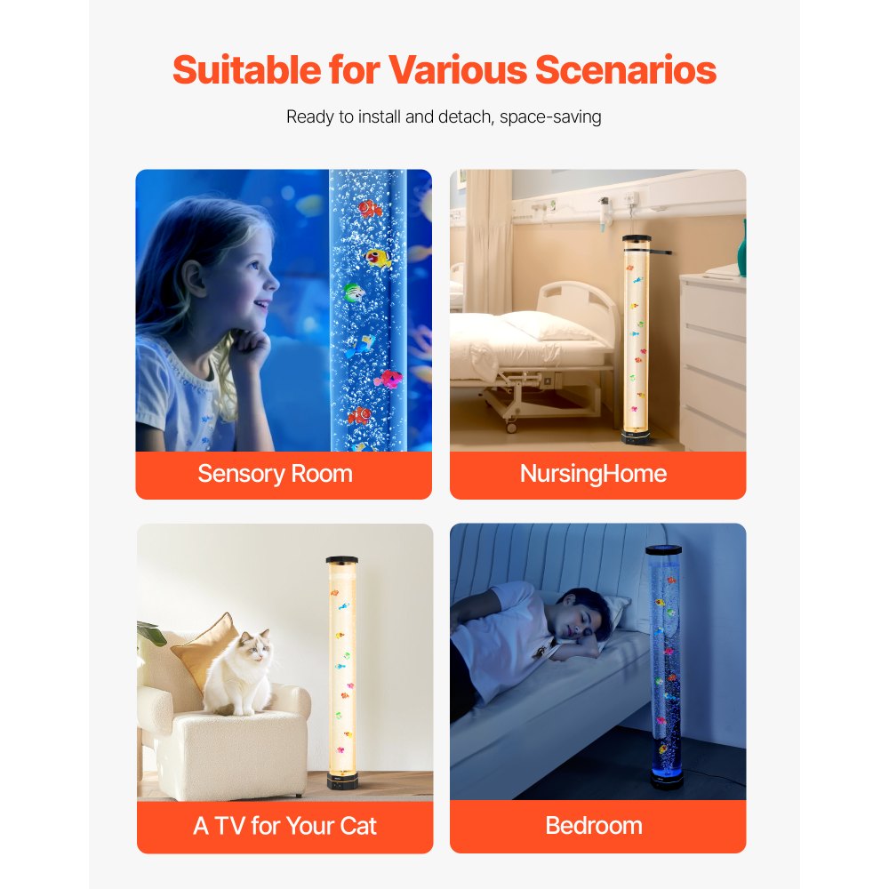 VEVOR Lampada a Tubo a Bolle da 1000 mm 10 Pesci Galleggianti e 16 Effetti di Colore, Lampada Sensoriale a Bolle con Telecomando, Luce Calmante Antistress per Camera da Letto e Arredamento per Casa