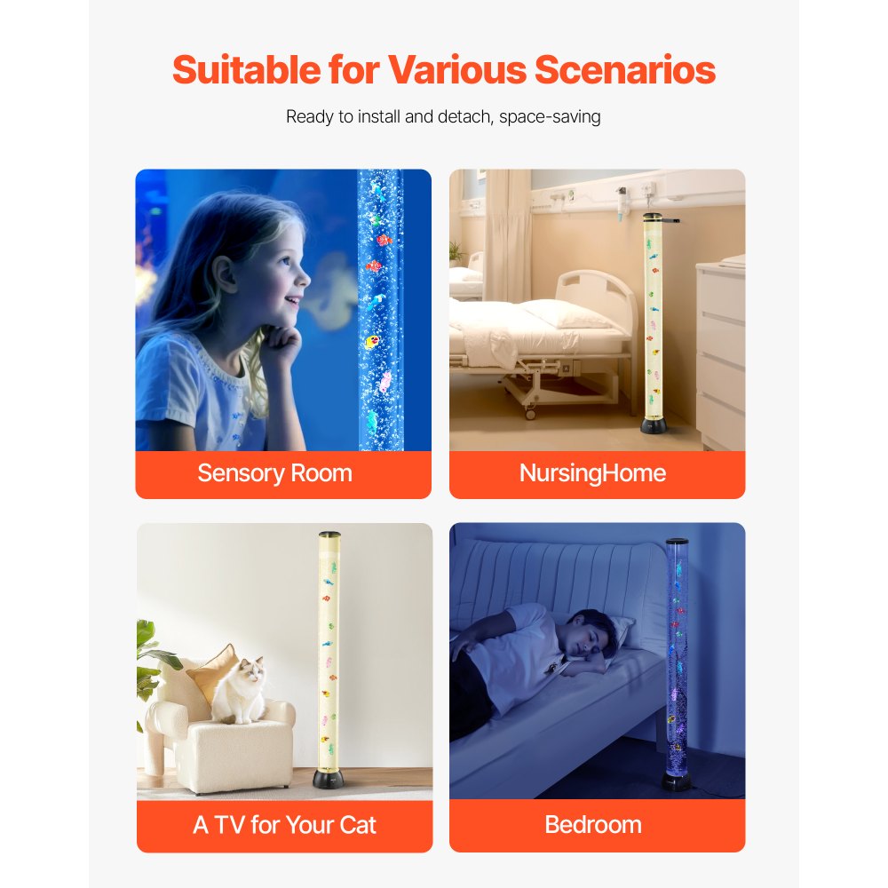 VEVOR Lampada a Tubo a Bolle da 1200 mm 10 Pesci Galleggianti e 16 Effetti di Colore, Lampada Sensoriale a Bolle con Telecomando, Luce Calmante Antistress per Camera da Letto e Arredamento per Casa