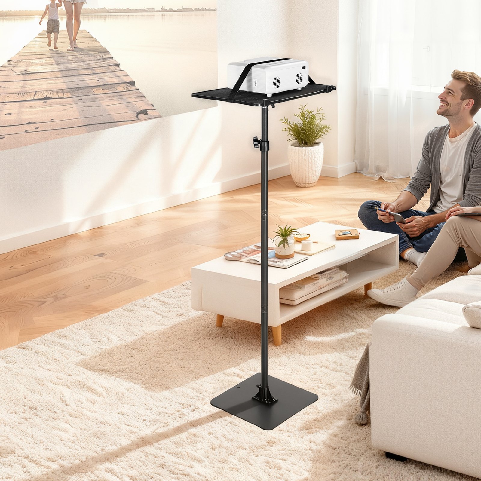 VEVOR Supporto per Proiettore Mobile da Terra da 30 x 40 x 157 cm, Altezza Regolabile da 72 a 157 cm, Supporto da Pavimento Girevole a 360° per Proiettori, Multifunzionale per Film all'Aperto