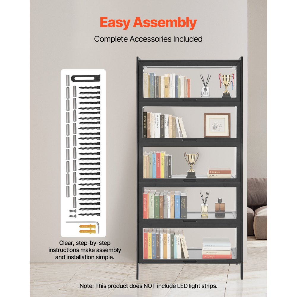 VEVOR Vetrina con Ante in Acrilico, Vetrina per Oggetti Curiosi a 5 Ripiani Alta 1720 mm, in Legno Naturale, per Giocattoli da Collezione, Libreria per Casa, Ufficio, Sala Giochi, Soggiorno