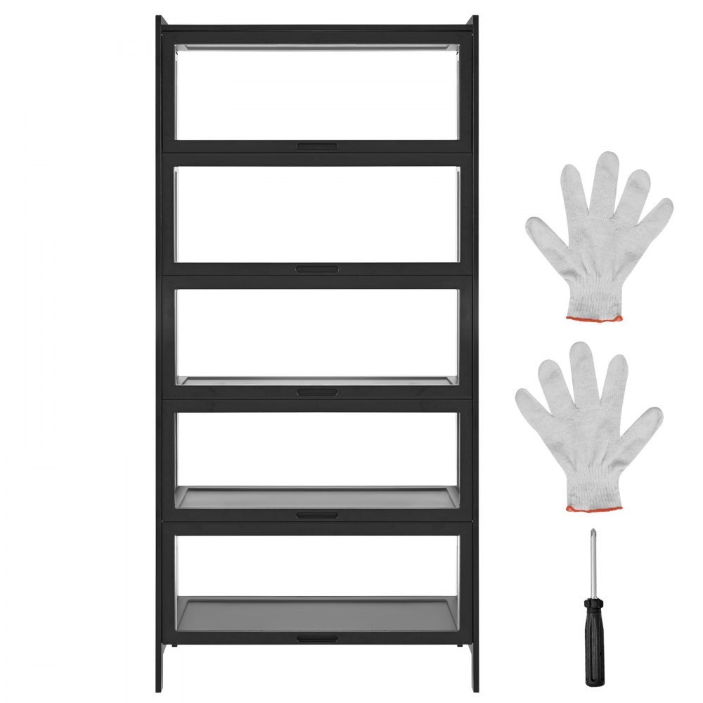 VEVOR Vetrina con Ante in Acrilico, Vetrina per Oggetti Curiosi a 5 Ripiani Alta 1720 mm, in Legno Naturale, per Giocattoli da Collezione, Libreria per Casa, Ufficio, Sala Giochi, Soggiorno