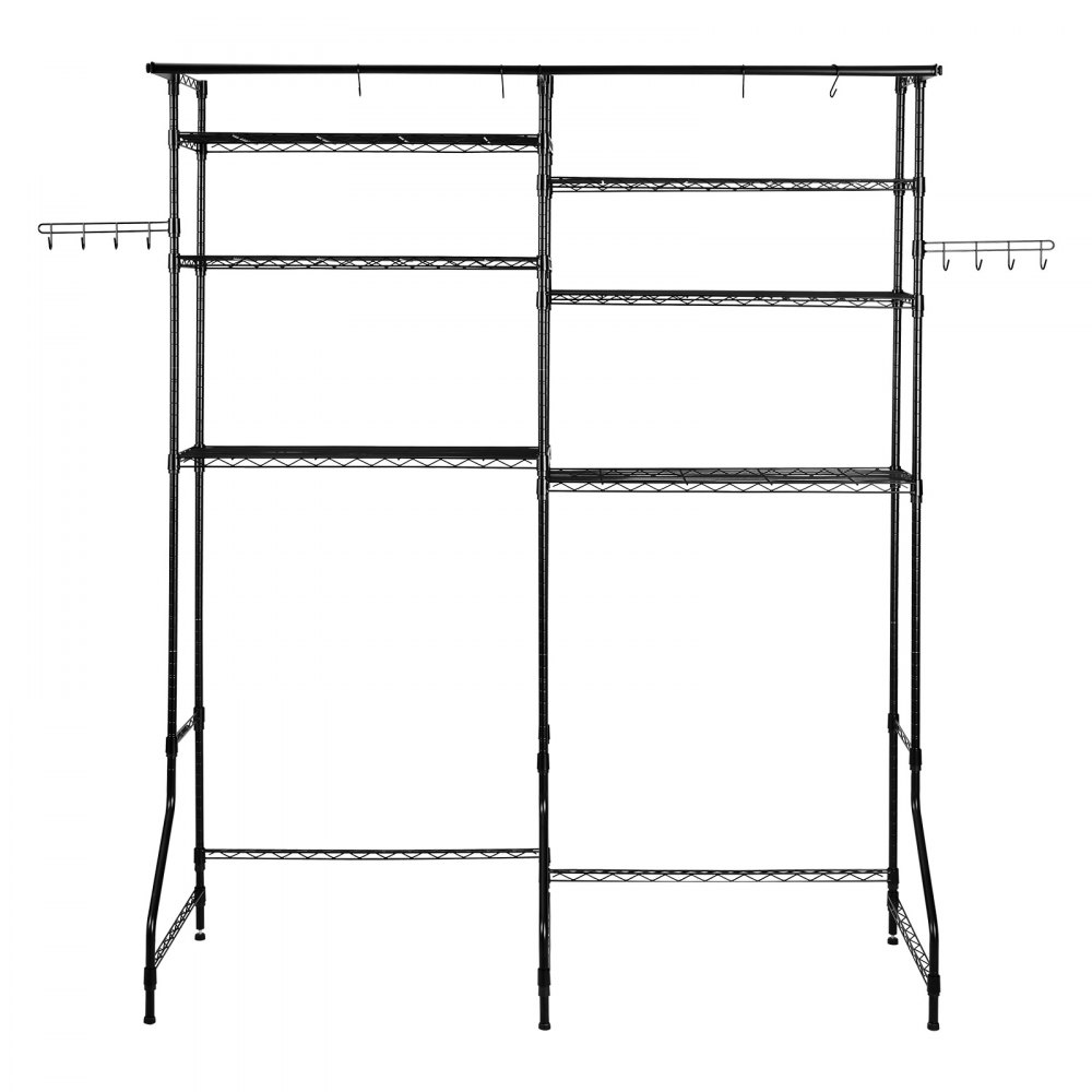 VEVOR Storage Shelving for Washing Machine and Dryer, 6-Tier Clothes Rack with Clothes Rail & Hooks, Double-Row & Adjustable Washing Machine Shelves for Storage and Organization, Black