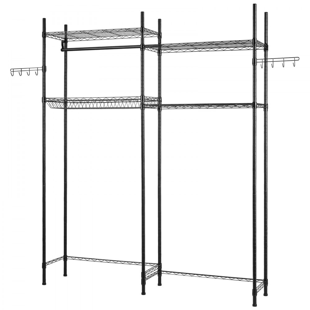VEVOR Storage Shelving for Washing Machine & Dryer, 4-Tier Clothes Rack with Clothes Rail and Hooks, Double-Row Adjustable Washing Machine Shelves, for Storage and Organization, Black