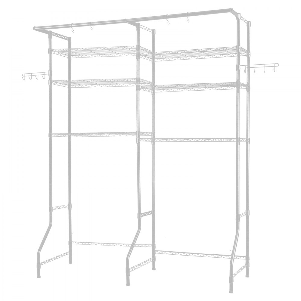VEVOR Storage Shelving for Washing Machine and Dryer, 6-Tier Clothes Rack with Clothes Rail & Hooks, Double-Row & Adjustable Washing Machine Shelves for Storage and Organization, White