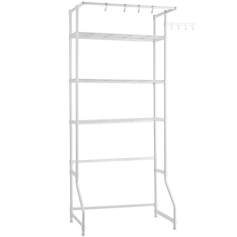 VEVOR Storage Rack for Washing Machine and Dryer, 3-Tier Clothes Rack with Clothes Rail and Hooks, Single-Row Adjustable Washing Machine Shelves, for Storage and Organization, White
