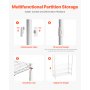 VEVOR Storage Rack for Washing Machine and Dryer, 3-Tier Clothes Rack with Clothes Rail and Hooks, Single-Row Adjustable Washing Machine Shelves, for Storage and Organization, White