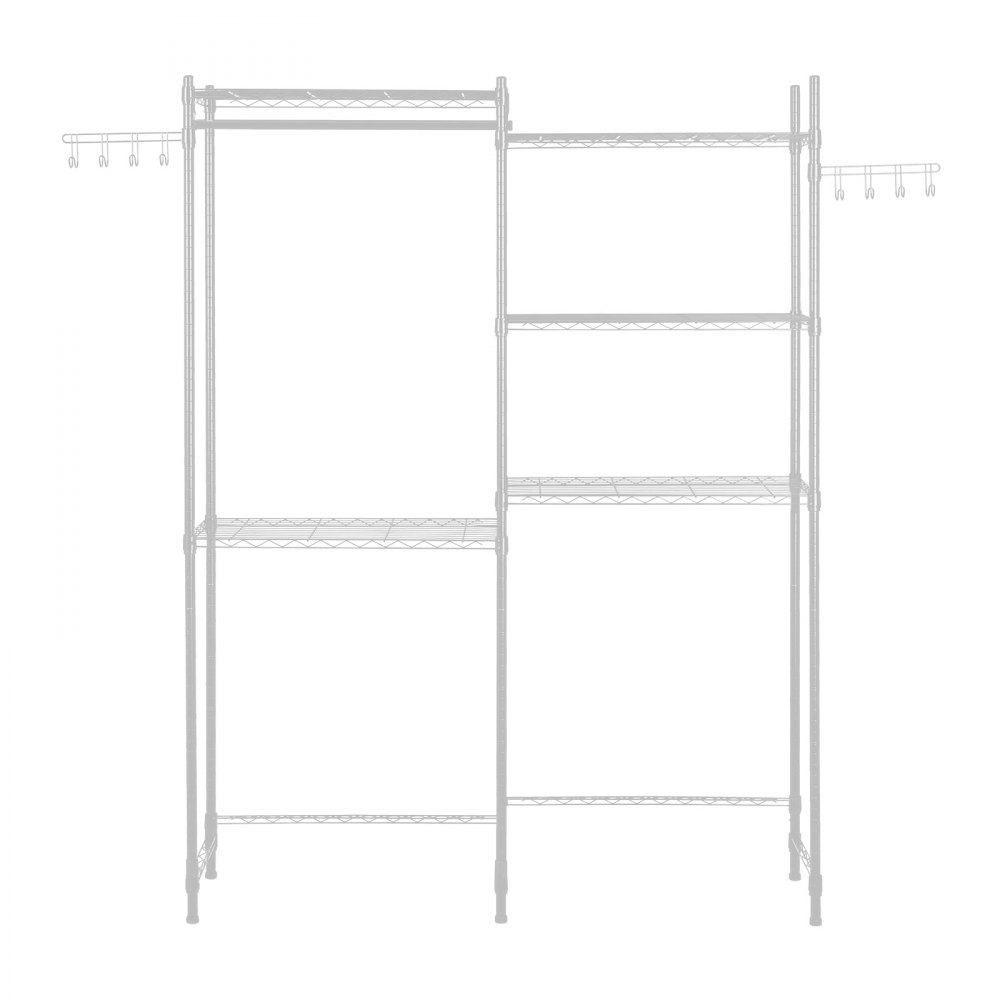 VEVOR Storage Shelving for Washing Machine and Dryer, 5-Tier Clothes Rack with Clothes Rail & Hooks, Double-Row & Adjustable Washing Machine Shelves for Storage and Organization, White