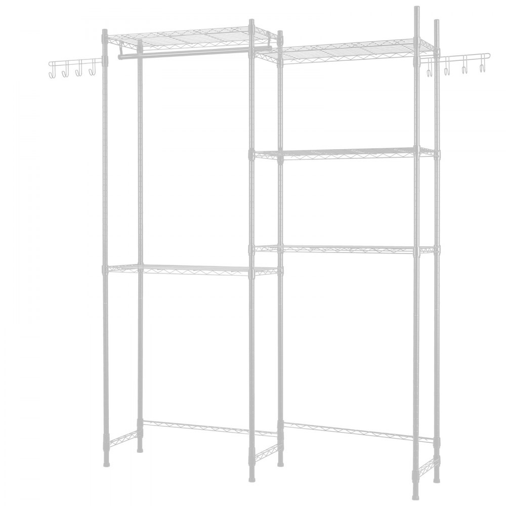 VEVOR Storage Shelving for Washing Machine and Dryer, 5-Tier Clothes Rack with Clothes Rail & Hooks, Double-Row & Adjustable Washing Machine Shelves for Storage and Organization, White